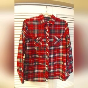 Flannel button-up shirt.
